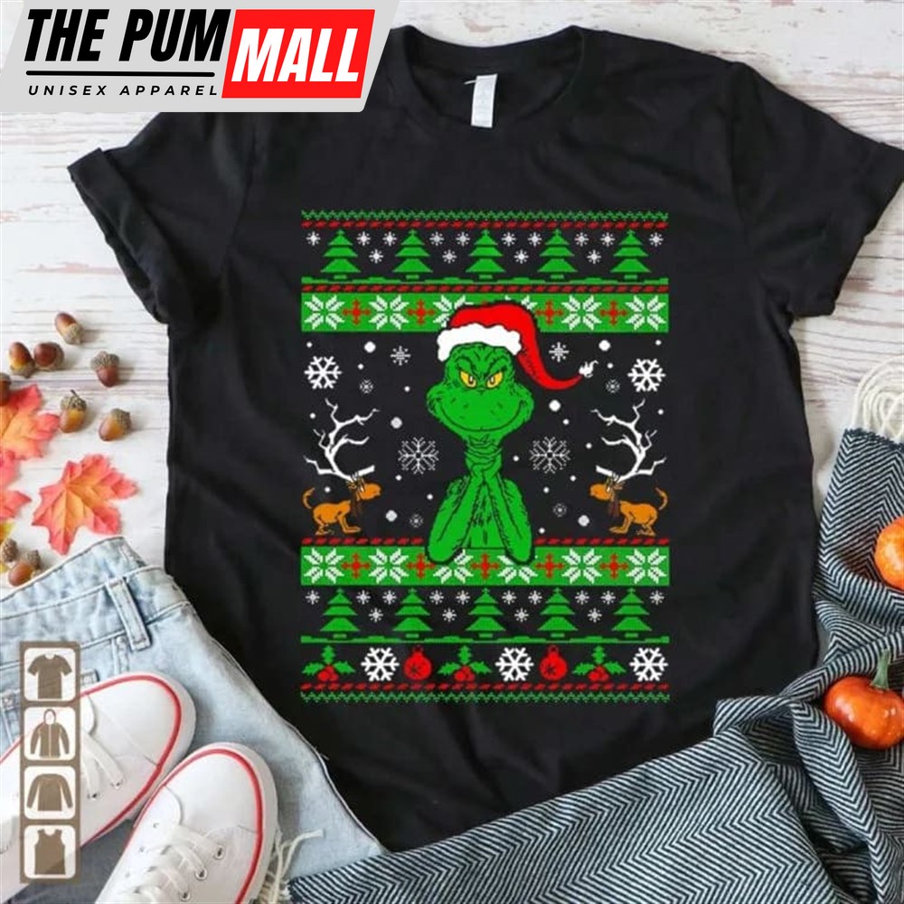 Grinch Santa Hat Christmas Shirt, Max Dog Reindeer
