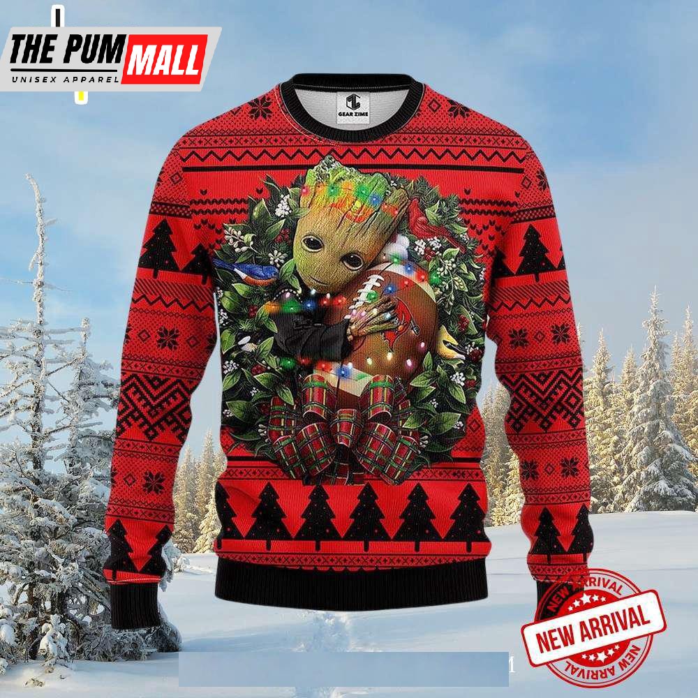 Groot Holding Football In Wreath Ugly Christmas Sweater