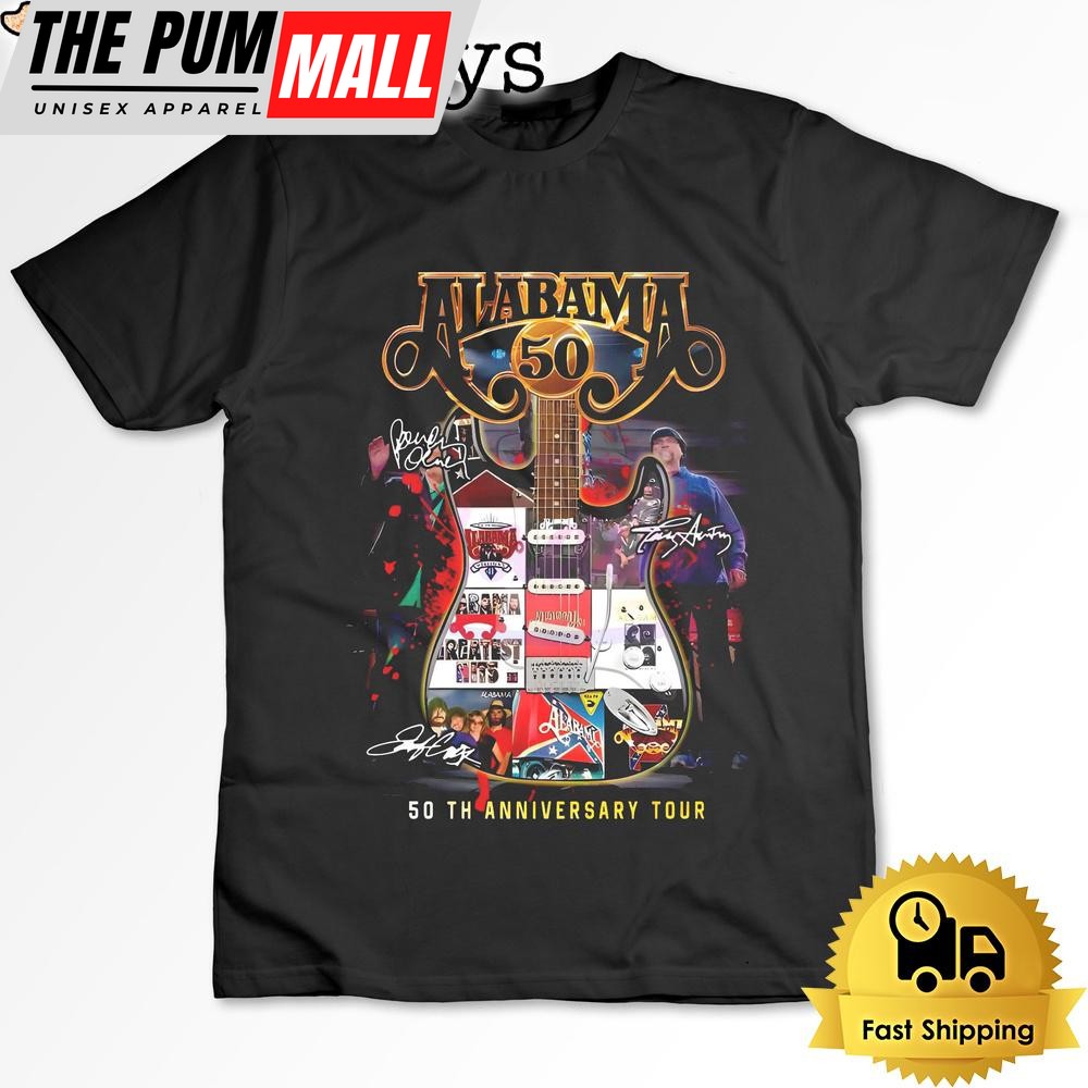 Guitar Alabama Band 50th Anniversary Tour Signatures T Shirt