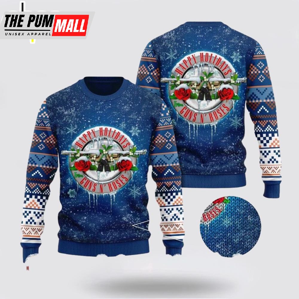 Guns N Roses Happy Holidays Snowy Ugly Christmas Sweater