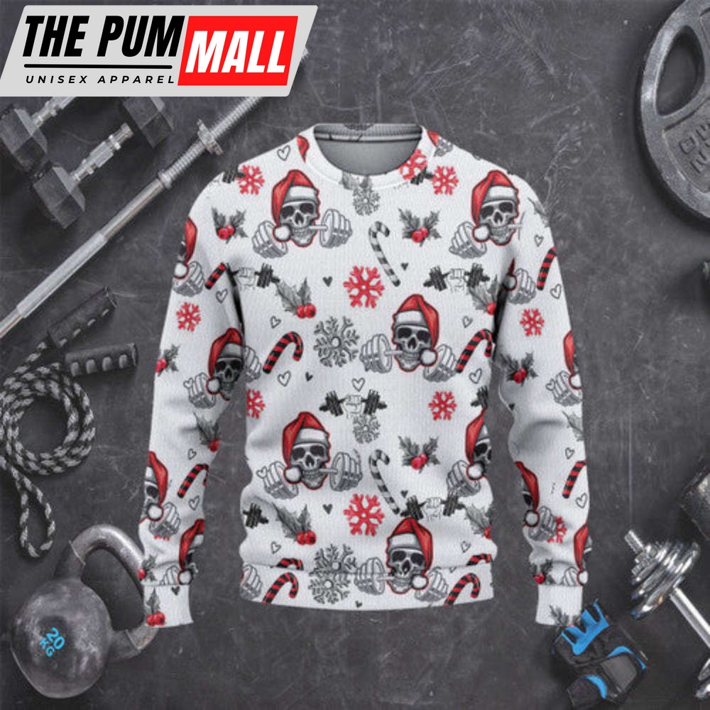 Gym Skull Christmas Woolen Ugly Sweater – Festive Fitness Fashion for a Stylish Holiday Look