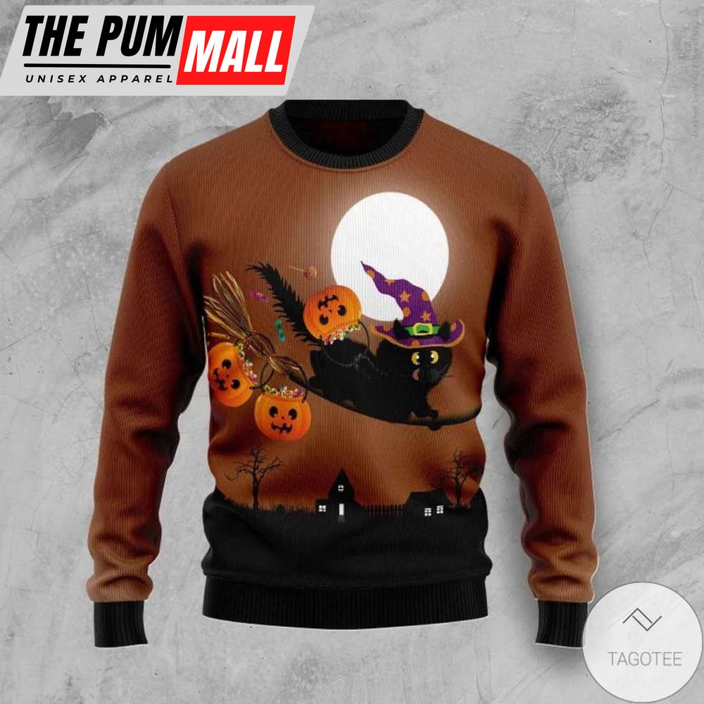 Halloween Black Cat Unisex Ugly Christmas Sweater – All Over Print Sweatshirt