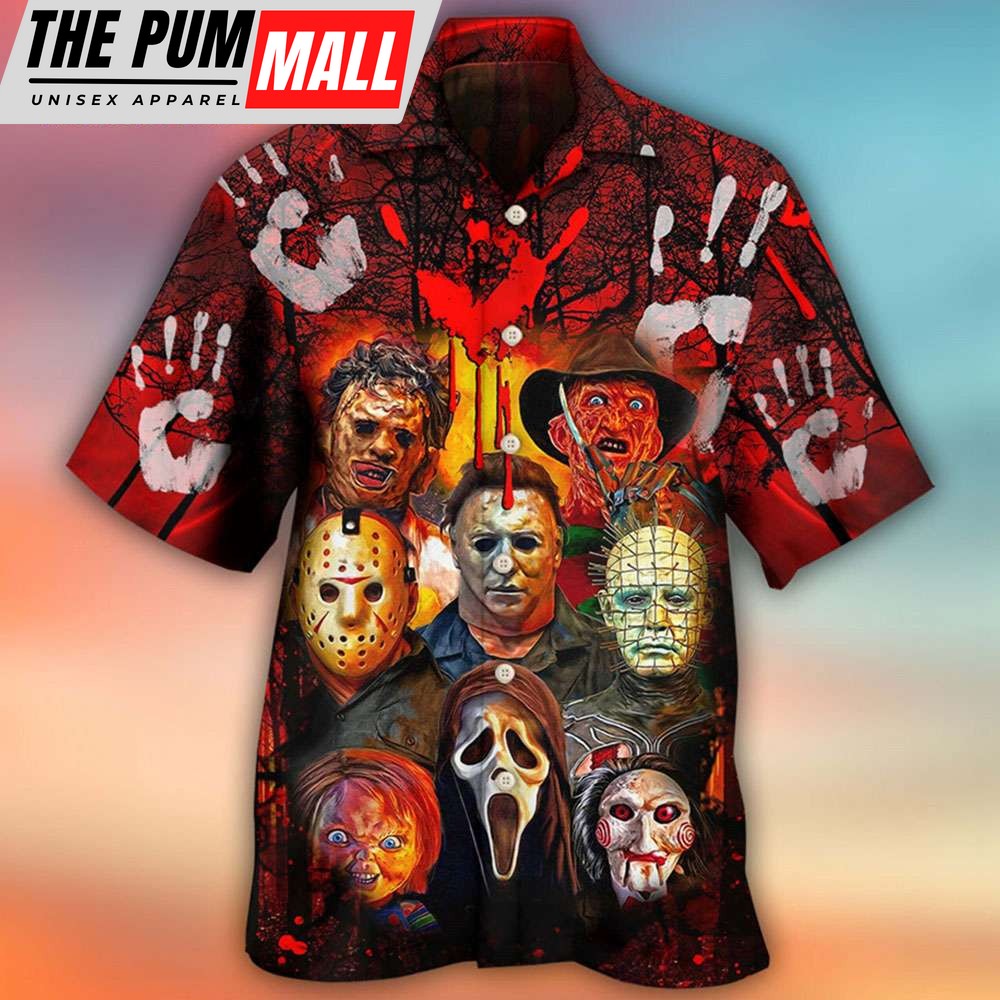 Halloween Horror Movie Characters Blood Scary Hawaiian Shirt Horror Movie Killers Jason Voorhees Michael Myers