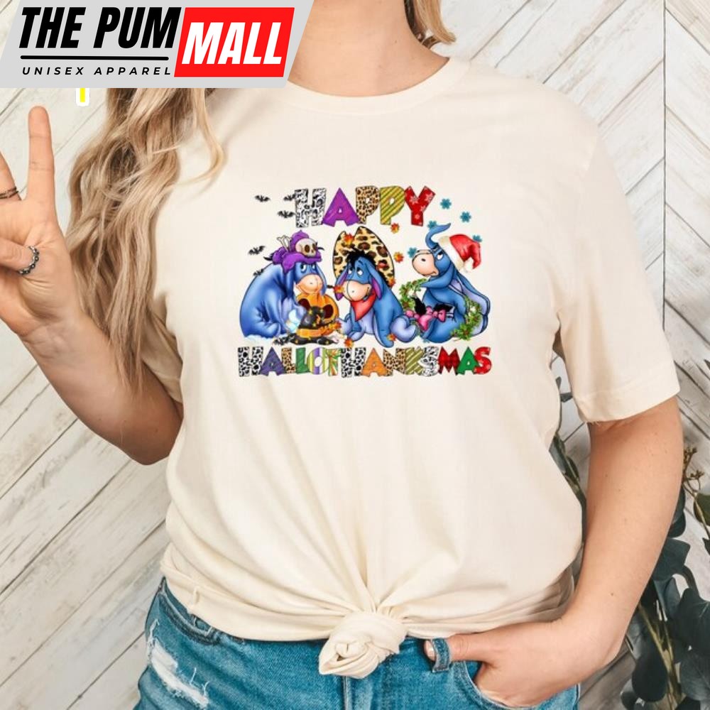 Halloween Thanksgiving Christmas Eeyore Shirt, Happy HalloThanksMas Sweatshirts