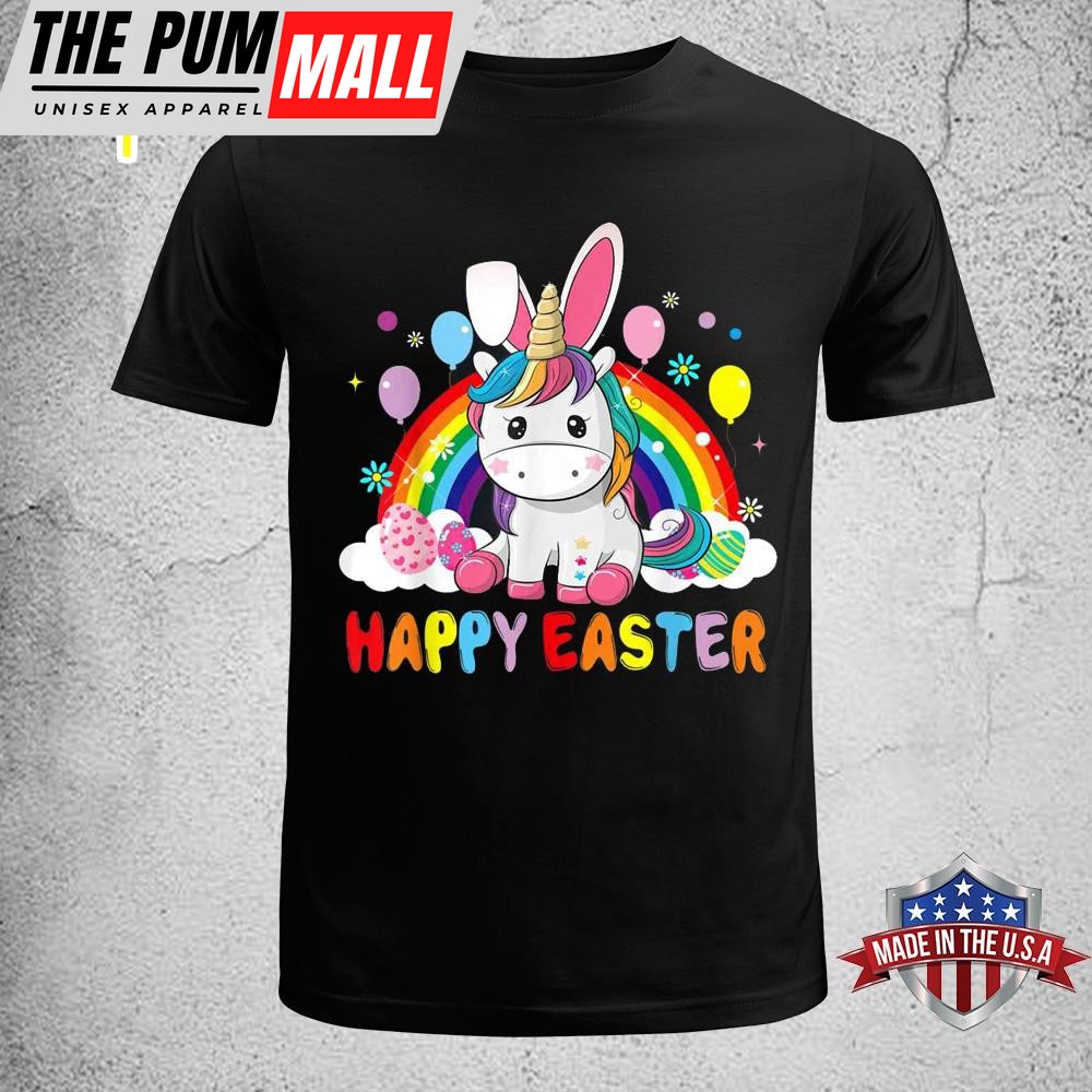 Happy Easter Cute Unicorn Wearing Bunny Ears Easter Eggs Cute Easter Shirt