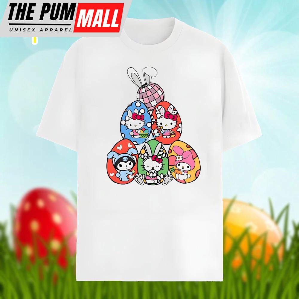 Happy Easter Day With Bunny Kitty Eggs Graphic Shirt