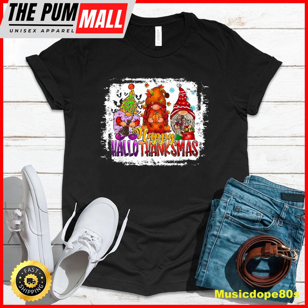 Happy HalloThankMas Gnome Halloween Christmas Thanksgiving T-Shirt