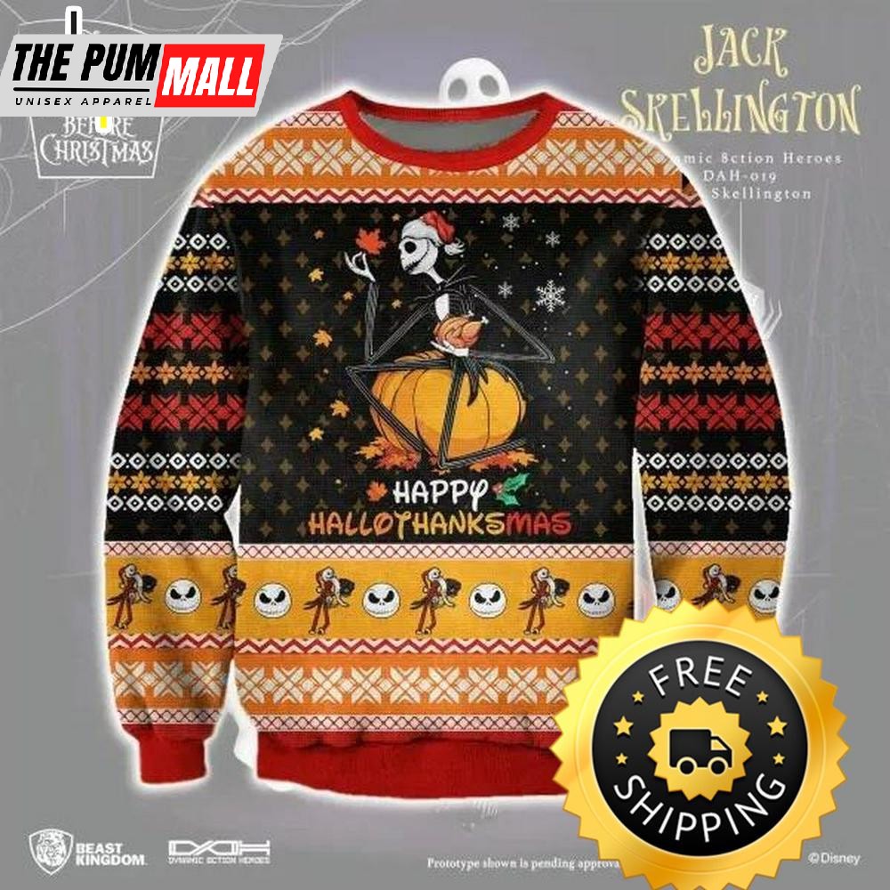 Happy Hallothanksmas Ugly Christmas Sweater, Halloween Christmas Sweater