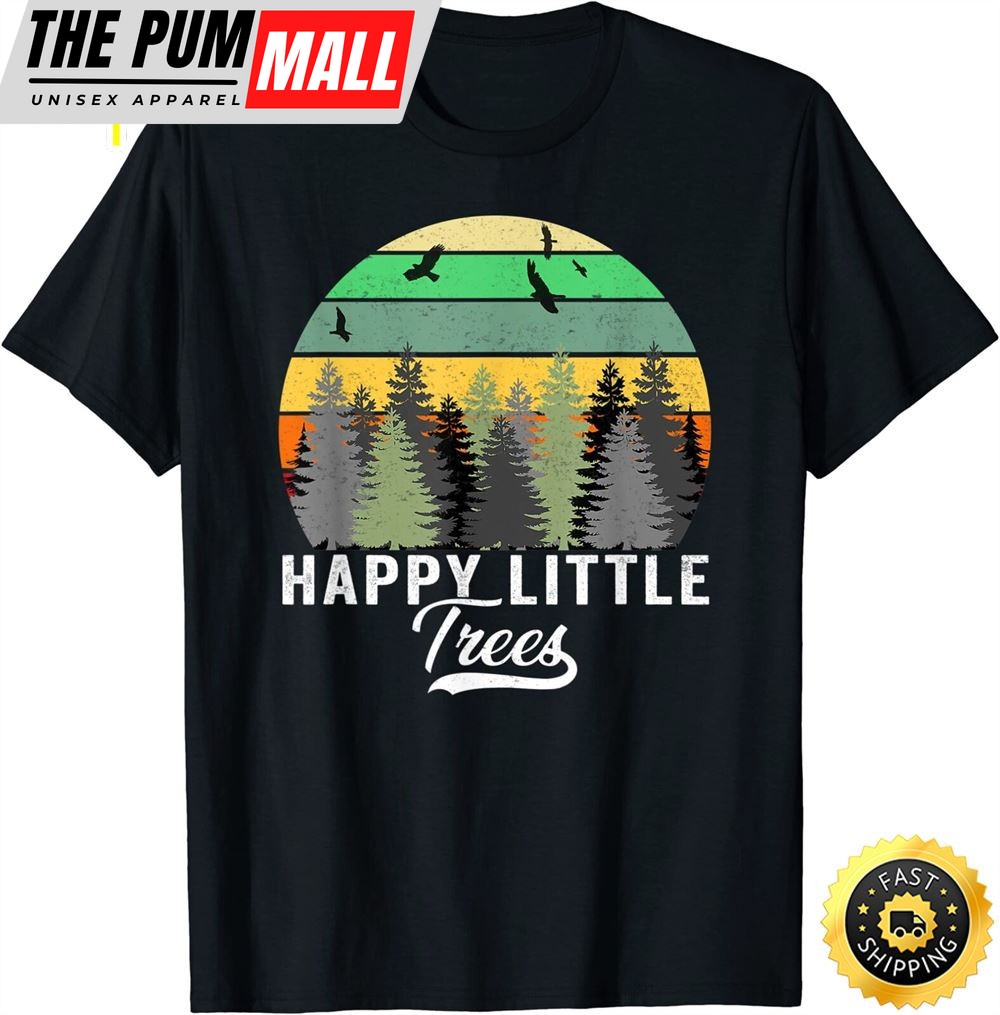 Happy Little Tree Bob Style Vintage Forests Earth Day T-Shirt