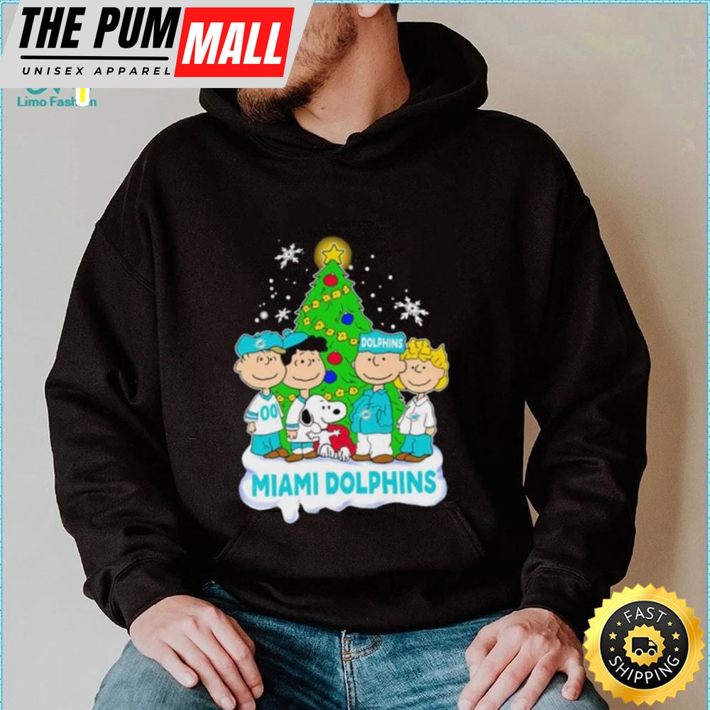 Happy Merry Christmas Peanuts Christmas Tree Miami Dolphins Football Logo Gift Shirt