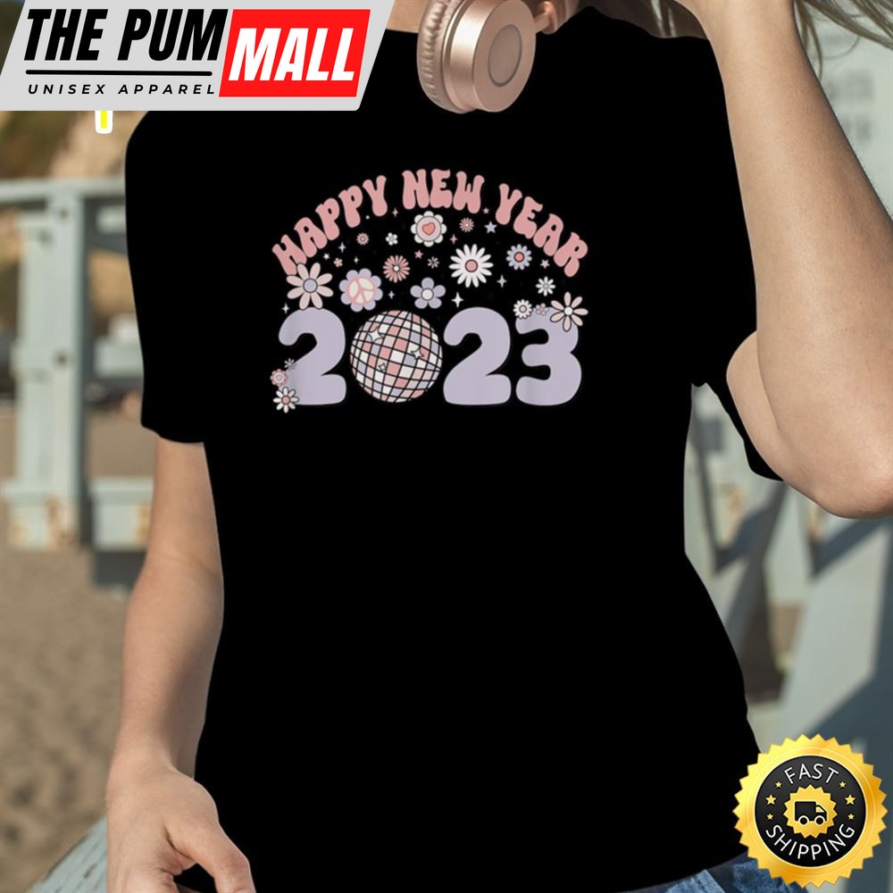 Happy New Year 2025 Retro Style Flower Unisex Basic T-shirt