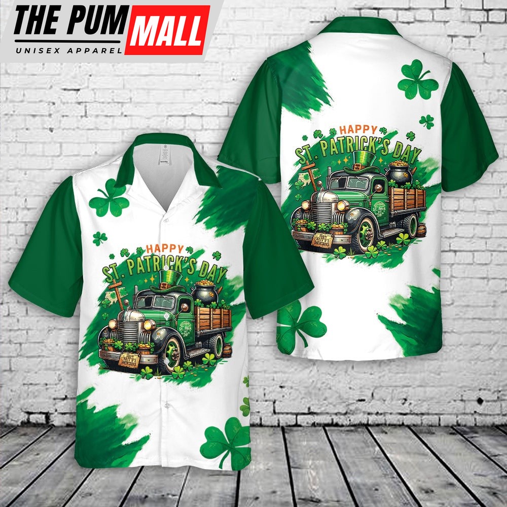 Happy St. Patrick’s Day Shamrock Farm Truck Hawaiian Shirt, Shamrock Hawaiian Shirt
