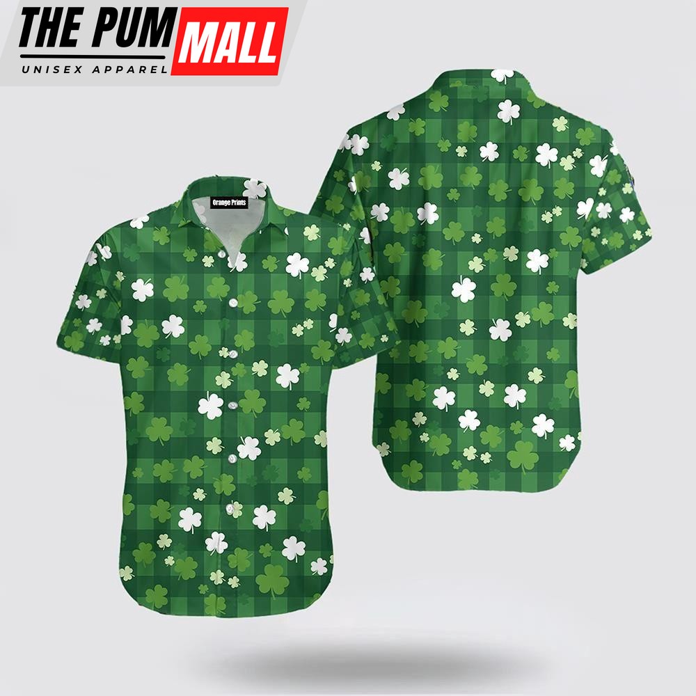 Happy St Patricks Day Shamrock Tartan Hawaiian Shirt, St Patricks Day Shirts, Shamrock Hawaiian Shirt