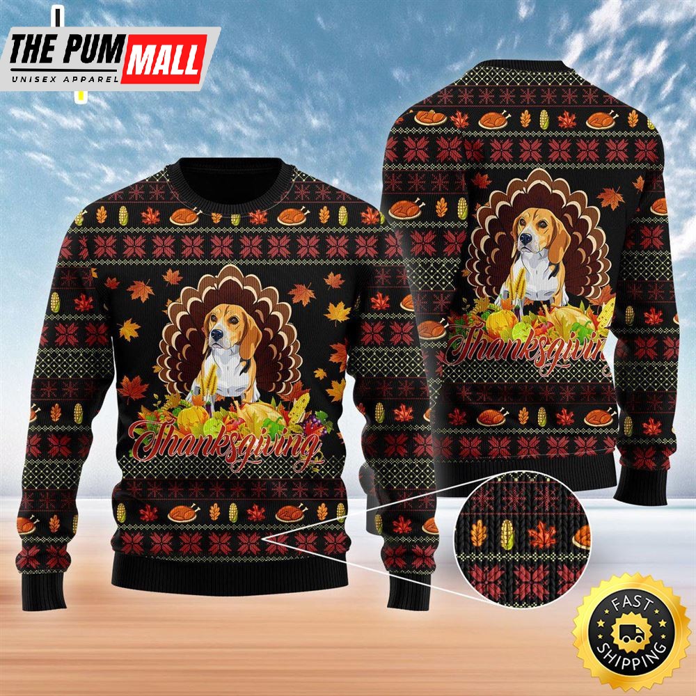 Happy Thanksgiving Funny Beagle Dog Ugly Christmas Sweater For Men & Women