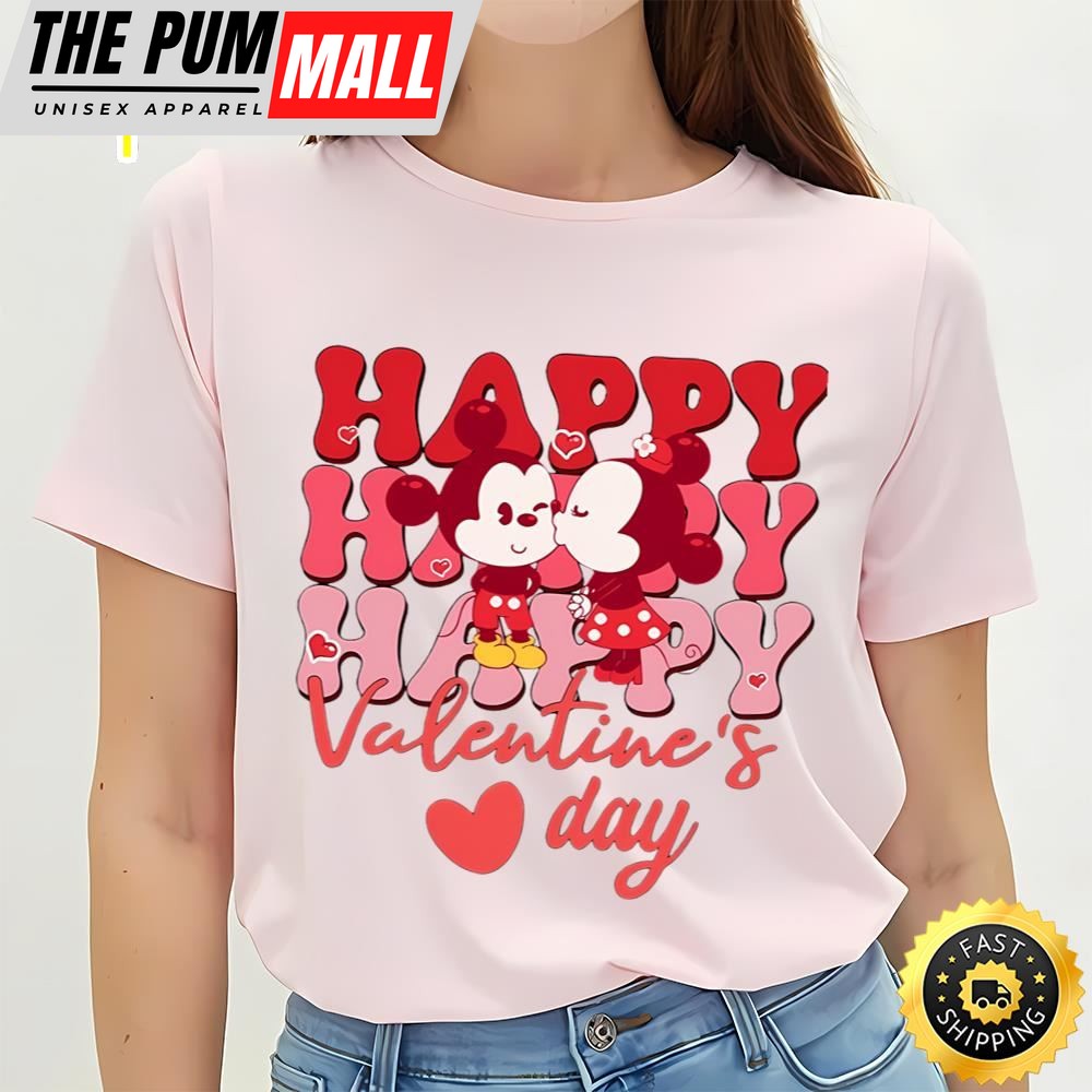 Happy Valentine Mickey Minnie Hearts Valentines Shirt