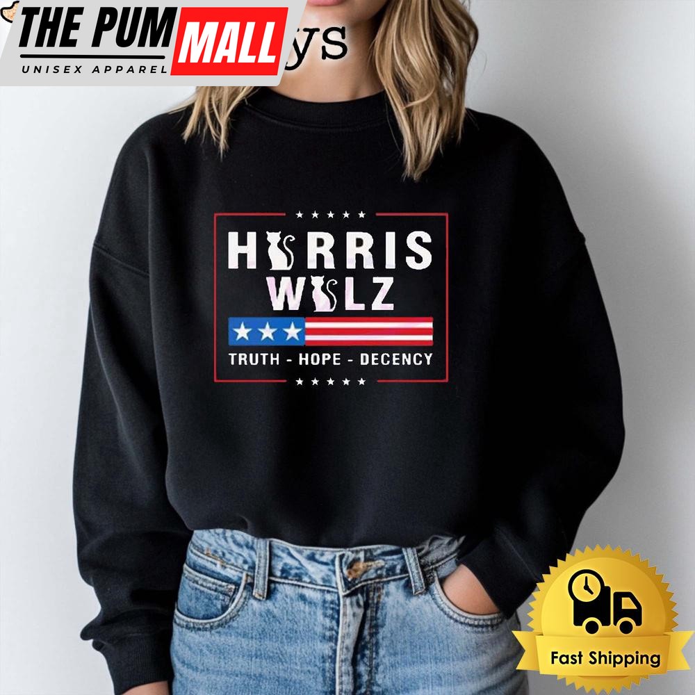 Harris Walz Truth Hope Decency Lady Cat 2024 T Shi