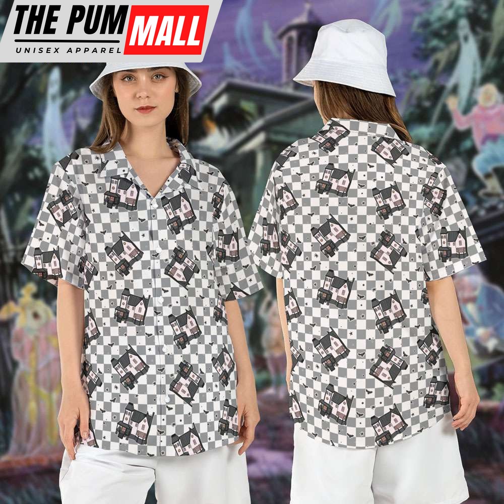 Haunted Mansion Checkered Hawaiian Shirt, Disney Movie Halloween Gifts for Fan
