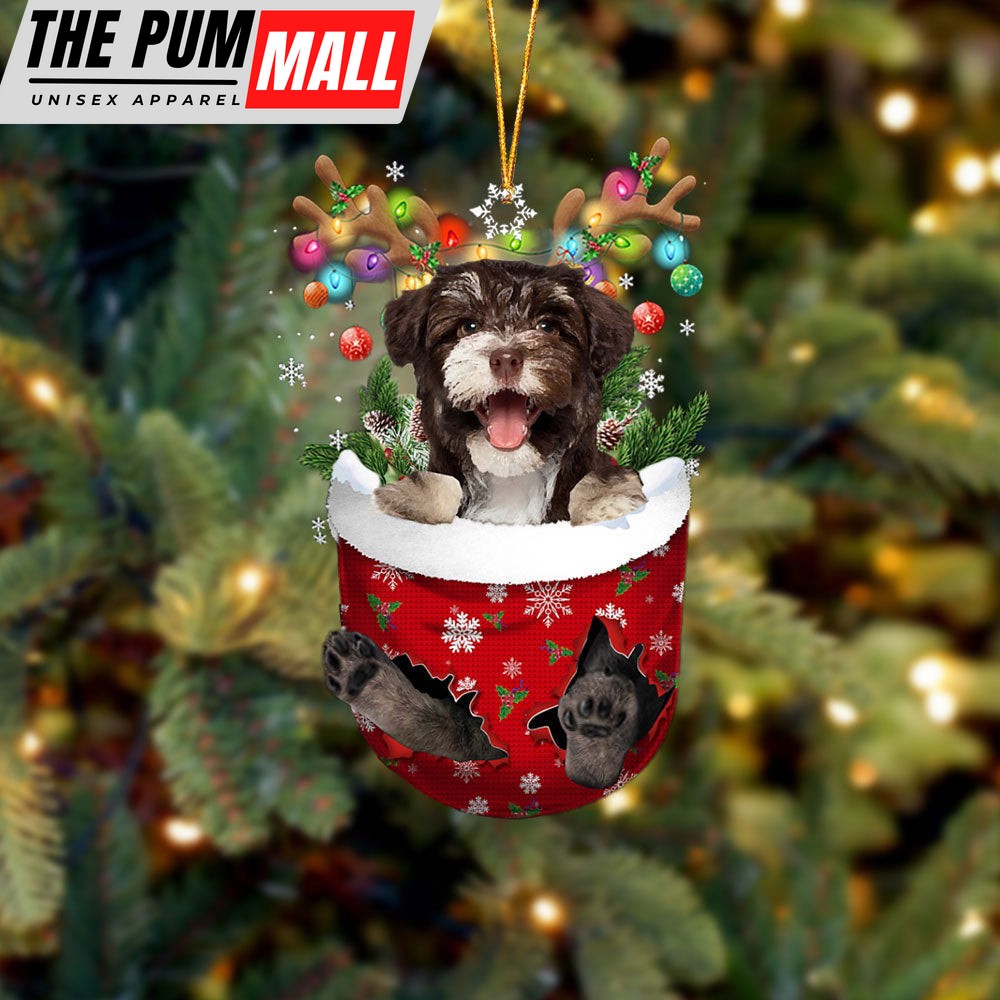 Havanese 2 In Snow Pocket Christmas Ornament – Two Sided Christmas Plastic Hanging Limited Edition