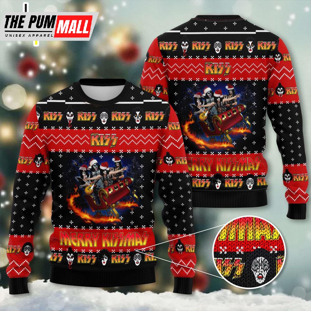 Have Yourself A Merry Little Kissmas Kiss Band 2025 Holiday Ugly Sweater Gift For Christmas