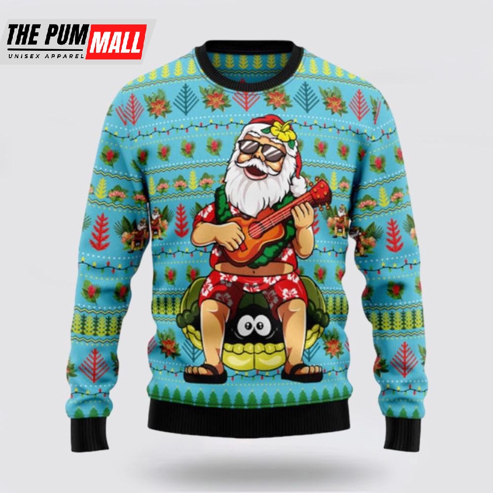 Hawaiian Christmas Santa Claus Ugly Sweater, Funny Santa Sweaters