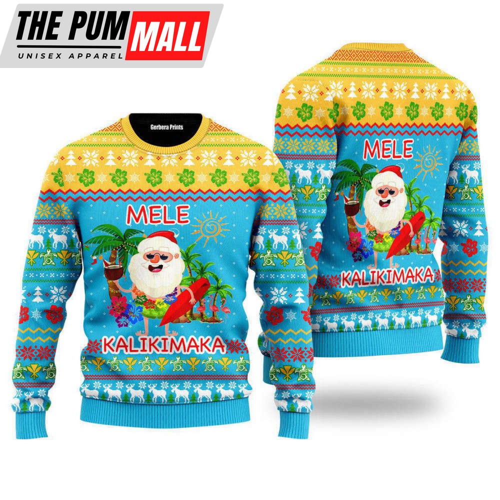 Hawaiian Santa Claus Mele Kalikimaka Sunset Ugly Christmas Sweater For Christmas