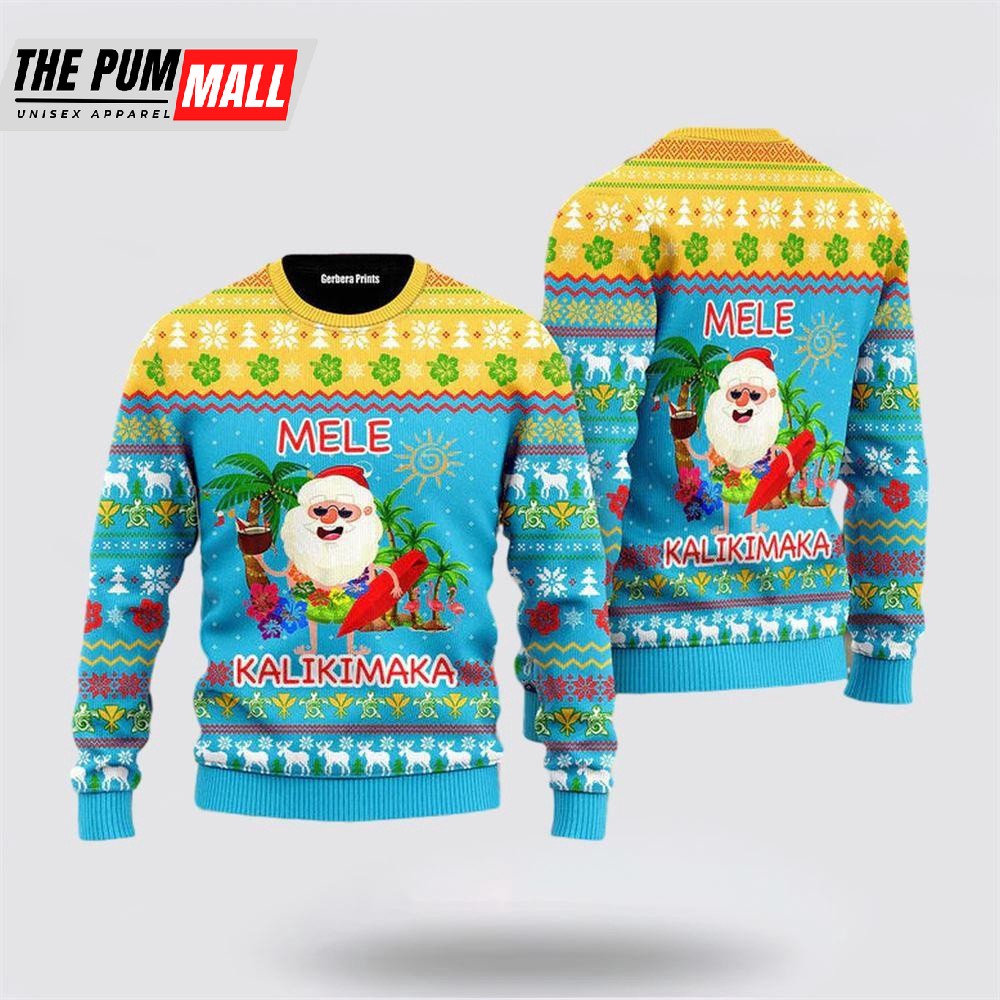 Hawaiian Santa Claus Mele Kalikimaka Sunset Ugly Christmas Sweater
