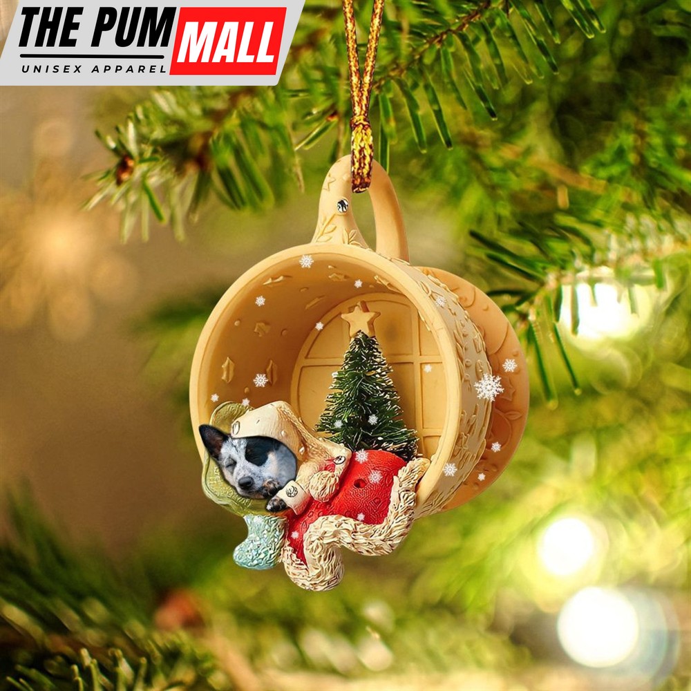 Heeler Sleeping In A Tiny Cup Christmas Holiday Two Sided Ornament – Best Gifts for Dog Lovers Limited Edition