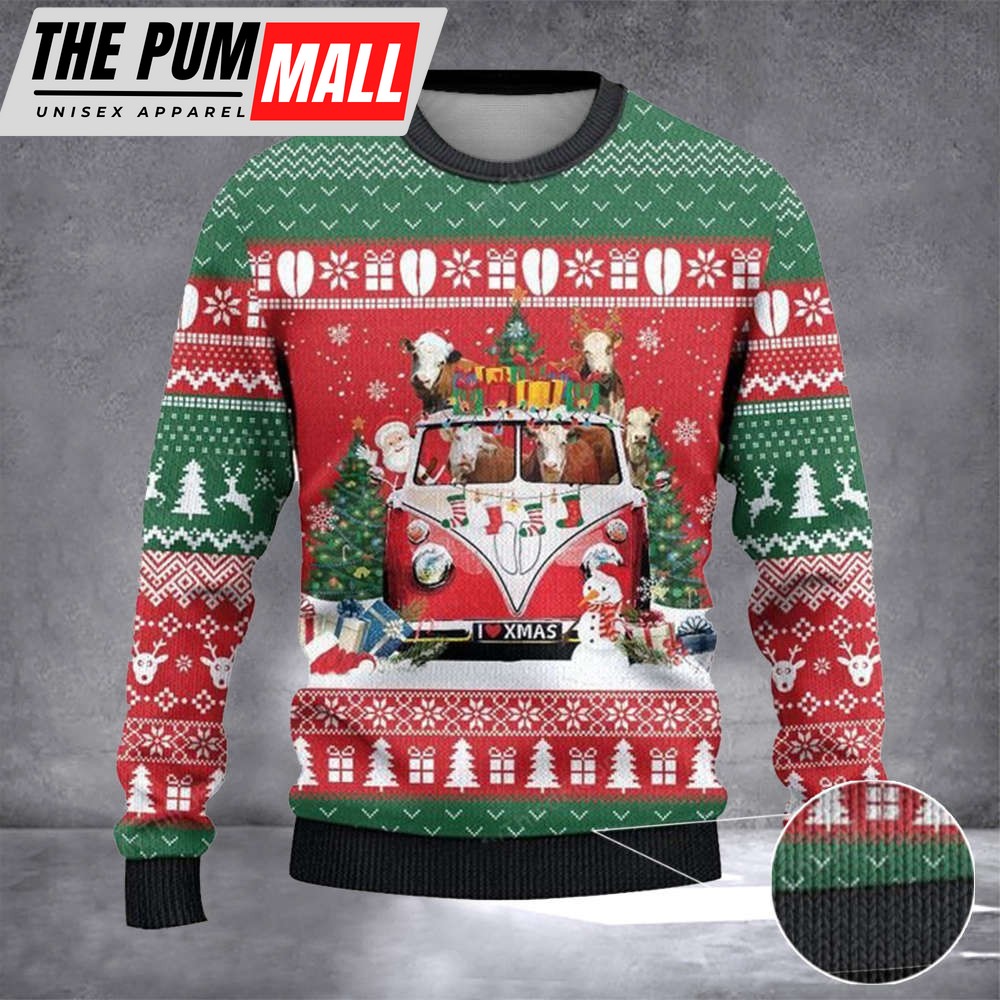Hereford Cattle Ugly Christmas Sweater, Best Christmas Gift For Pet Lover