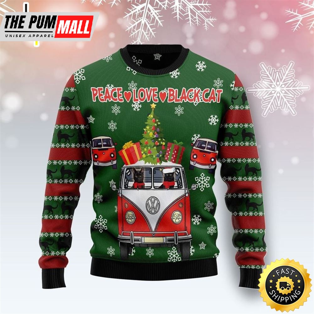 Hippie Black Cat Christmas Ugly Sweater Ugly Sweater Christmas Sweaters
