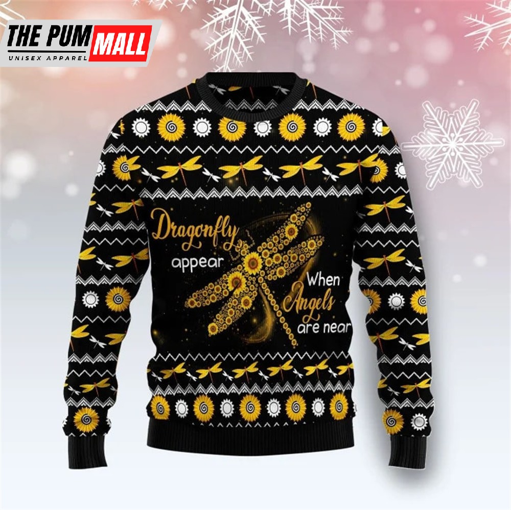 Hippie Dragonfly Sunflower Ugly Christmas Sweater