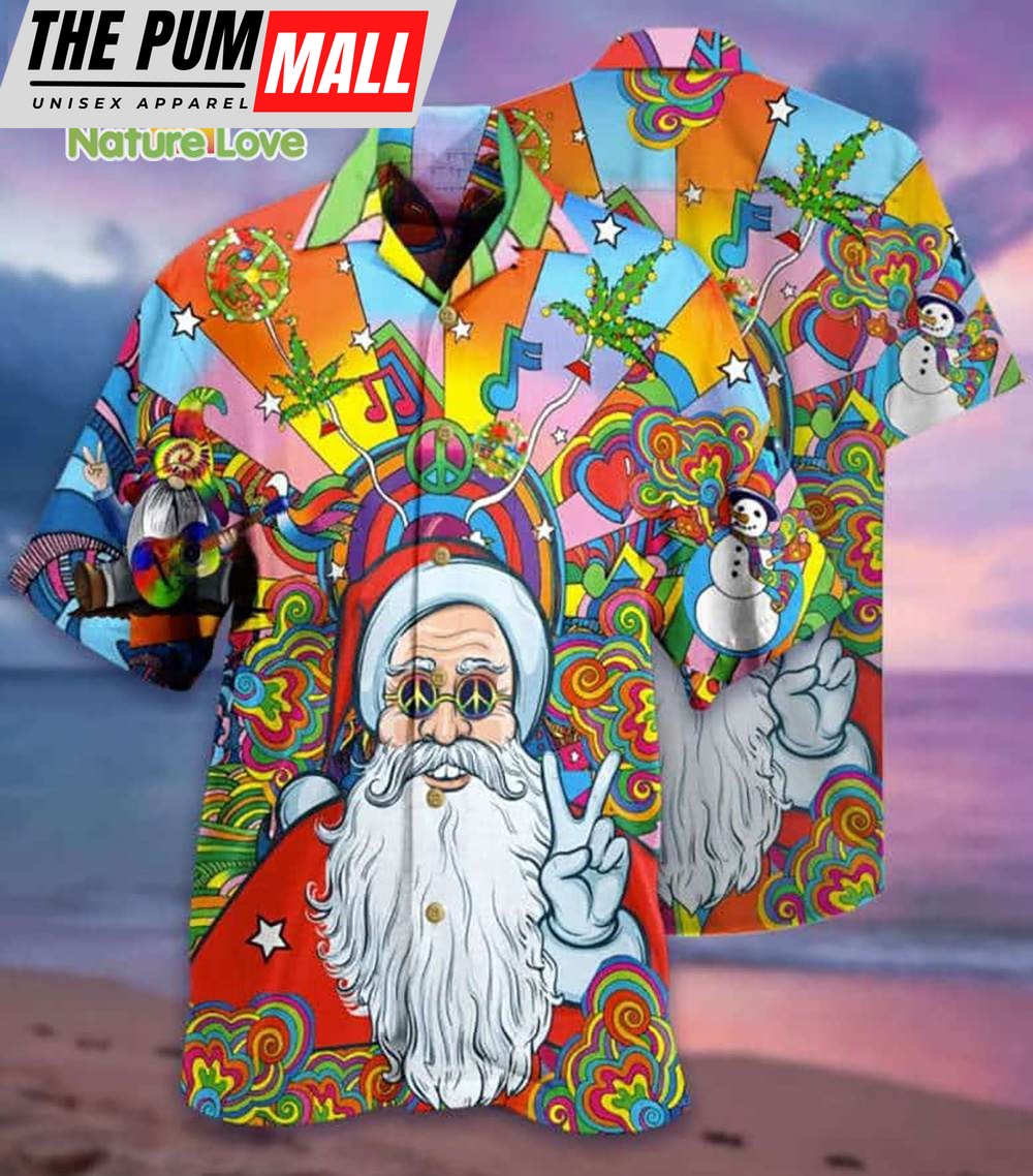 Hippie Funny Santa Claus Peace Colorful Christmas Hawaiian Shirt