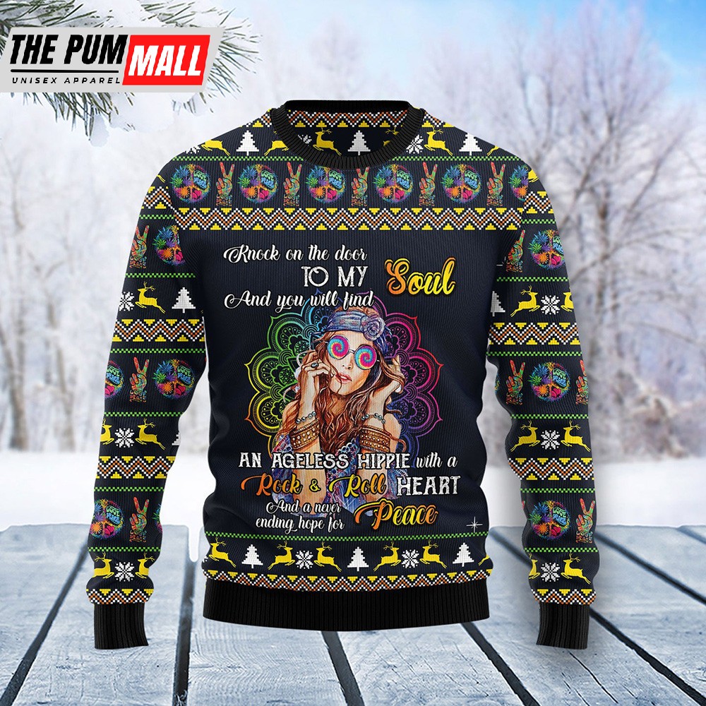 Hippie Girl Ugly Christmas Sweater Christmas Graphic Sweater