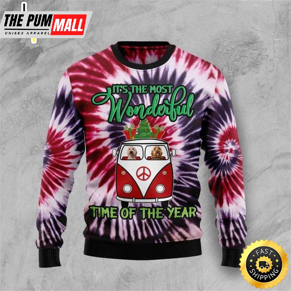 Hippie Goldendoodle Tie Dye Ugly Christmas Sweater