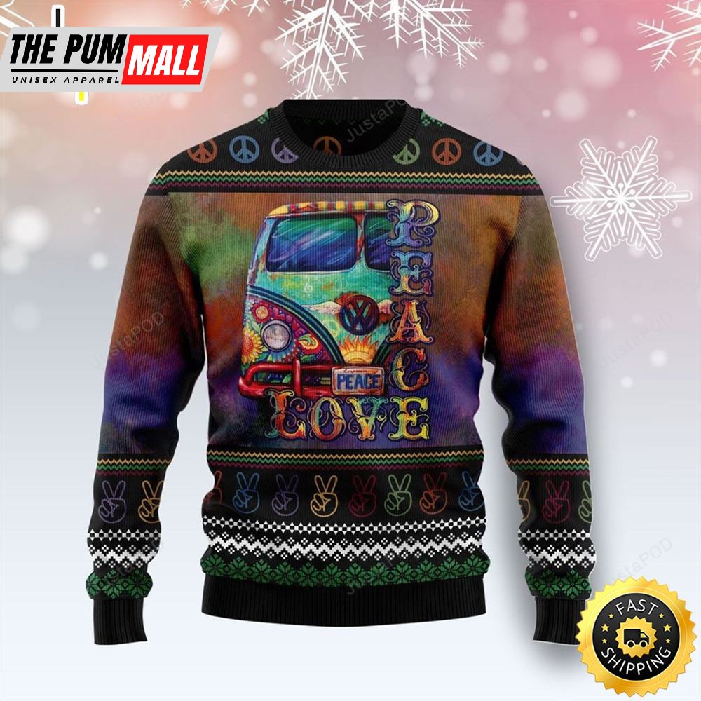 Hippie Peace Love Vans Ugly Christmas Sweater All Over Print