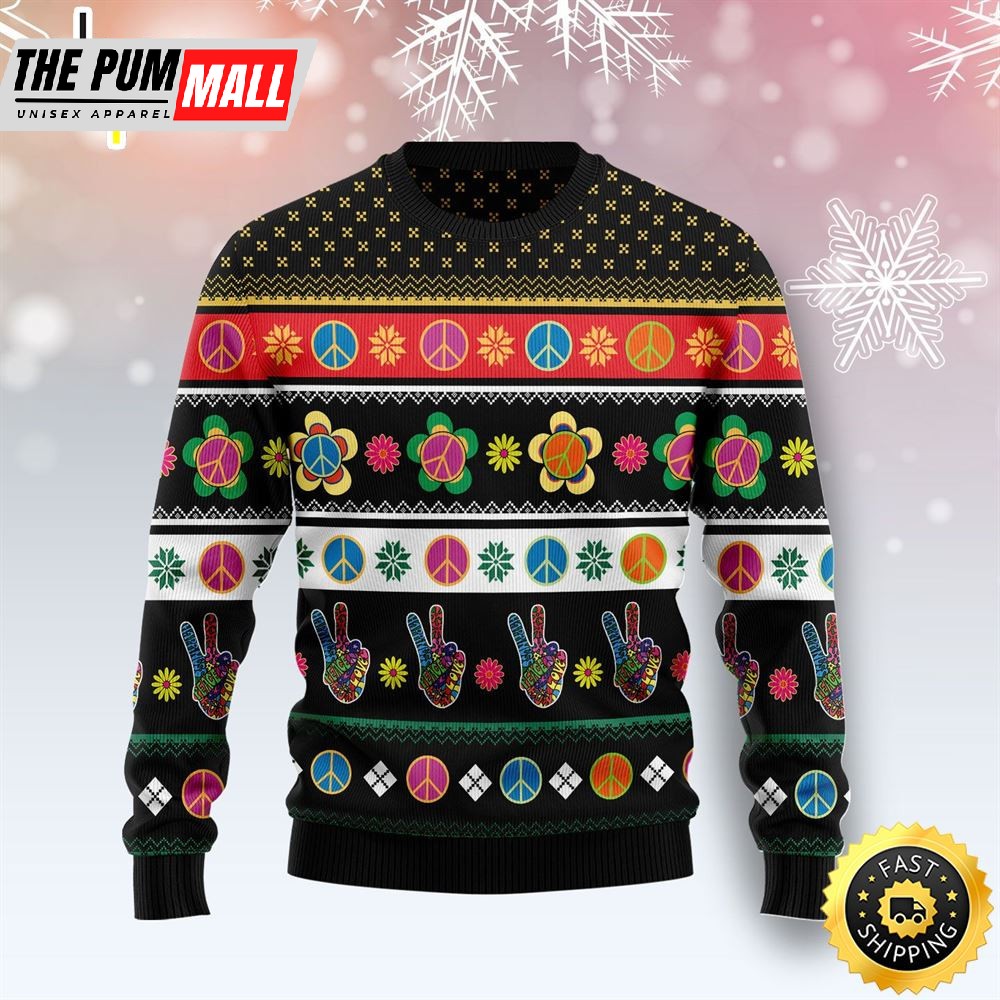 Hippie Peace Sign Ugly Christmas Sweater For Men & Women Adult