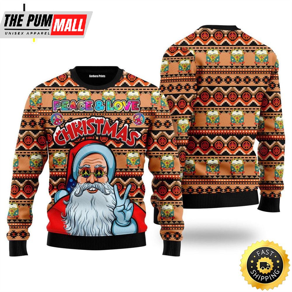Hippie Santa Claus Peace And Love Ugly Christmas Sweater For Men & Women Adult