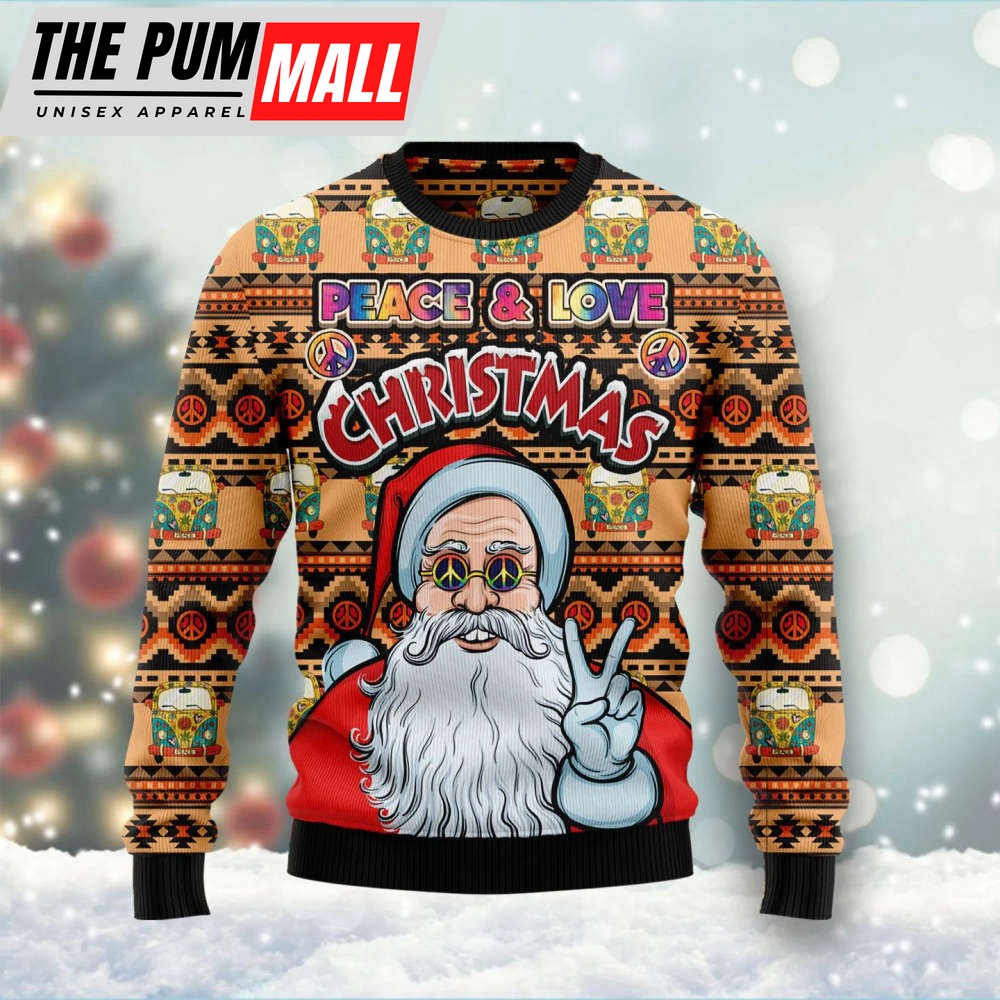 Hippie Santa Claus Peace And Love Ugly Christmas Sweater, Gift For Christmas