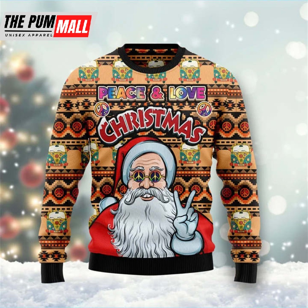 Hippie Santa Claus Peace And Love Ugly Christmas Sweater
