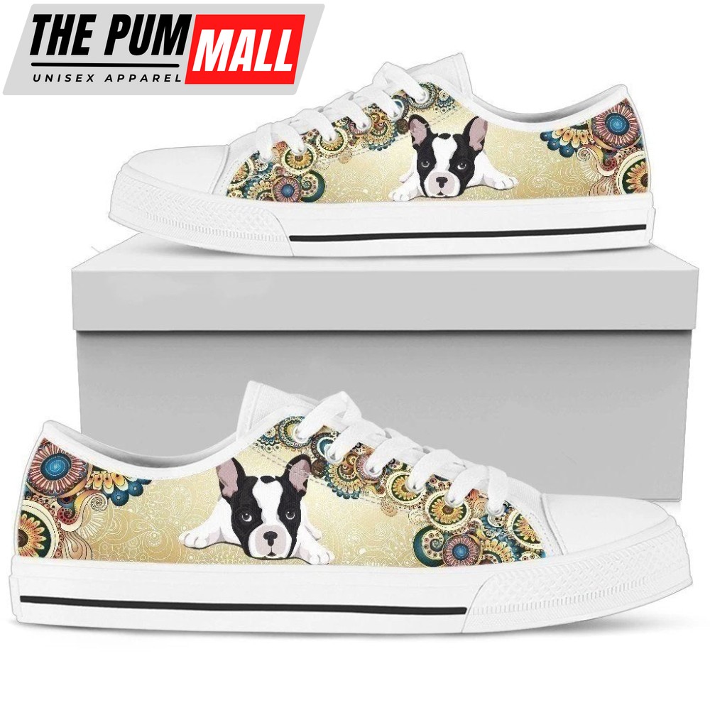 Hippie Style French Bulldog Low Top Sneaker: Women s Trendy Footwear