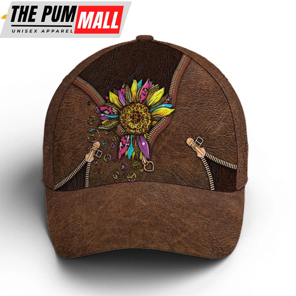 Hippie Sunflower Leather Style Classic Baseball Cap