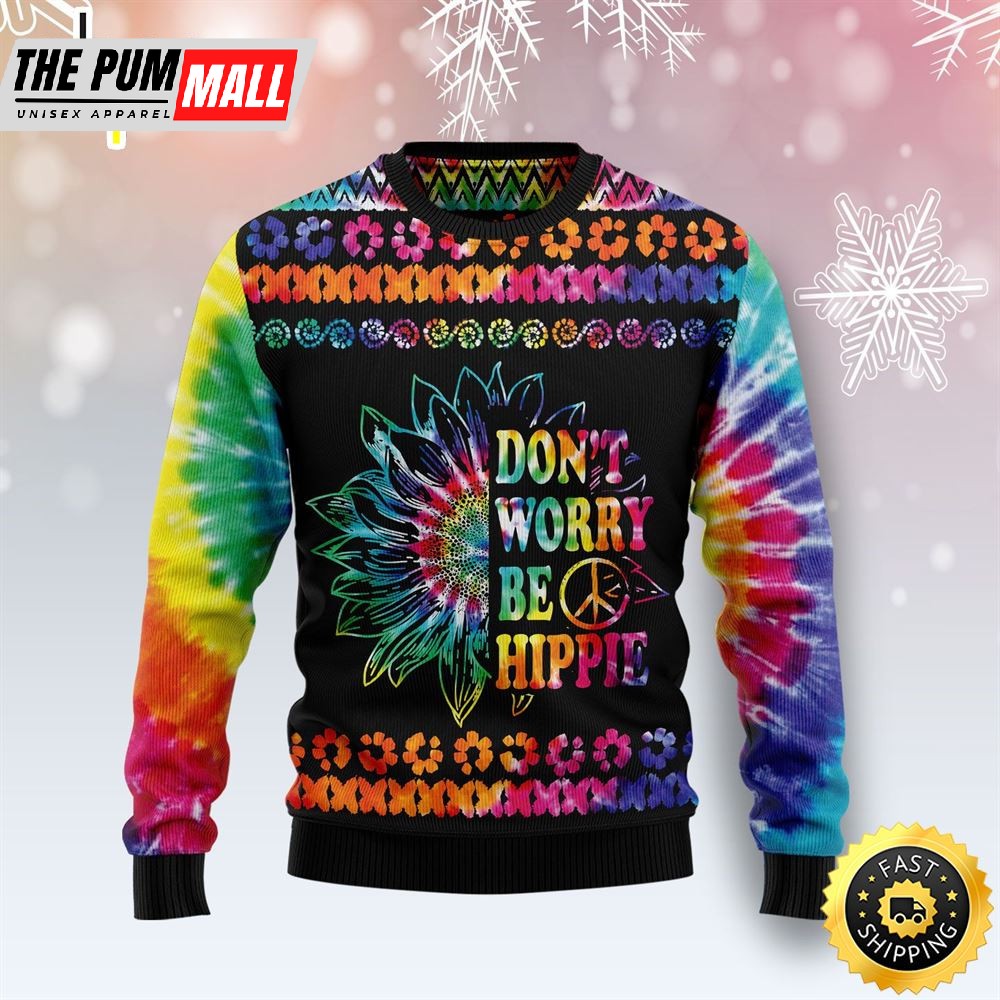 Hippie Tie Dye Color Ugly Christmas Sweater For Men & Women Adult