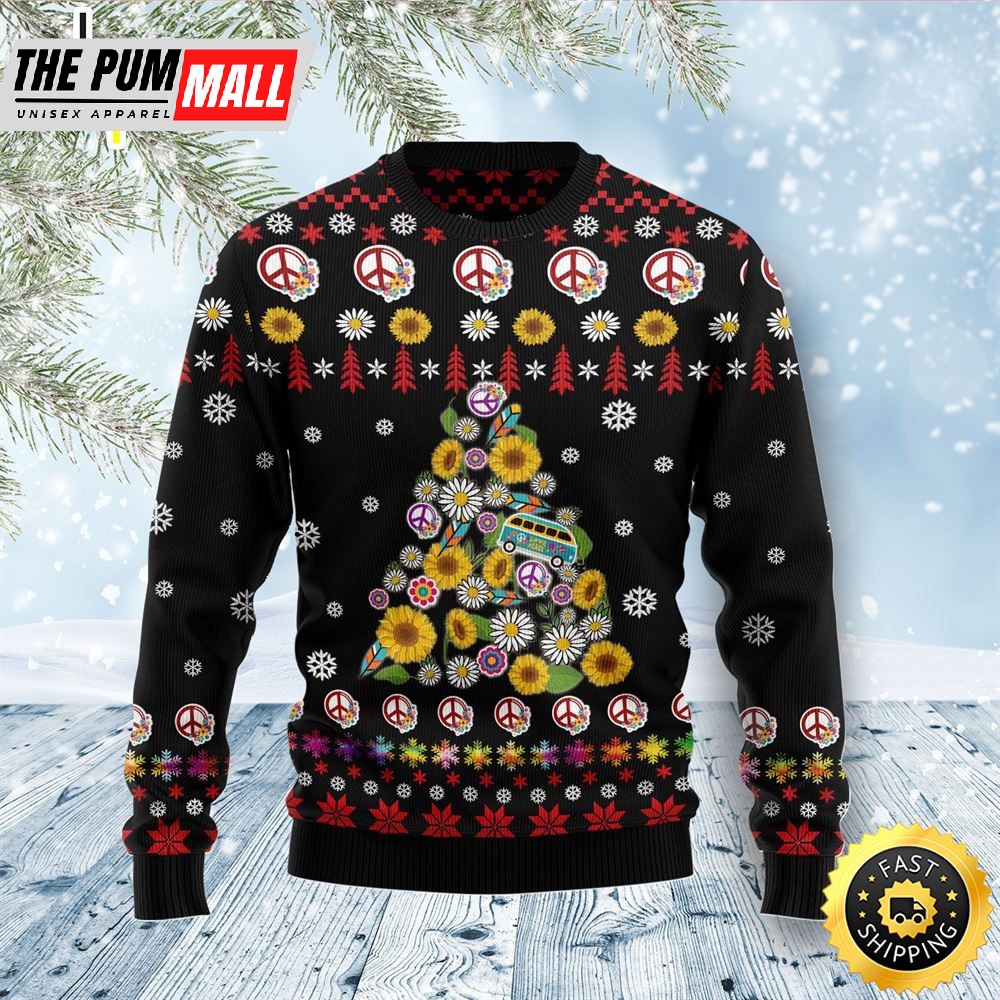 Hippie Tree Xmas Ugly Christmas Sweater For Men & Women Adult