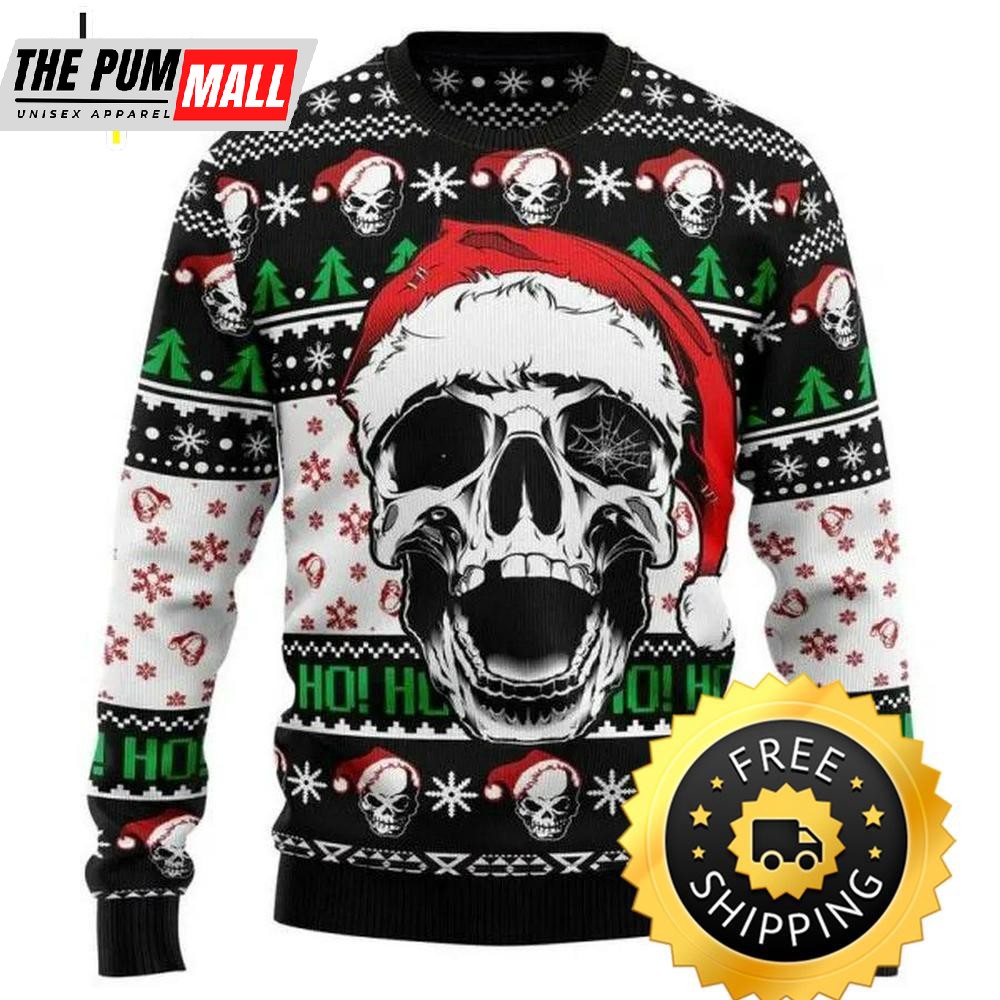 Ho Ho Ho Santa Skull Xmas Sweater, Christmas Sweater With Skulls, Skull Ugly Sweater