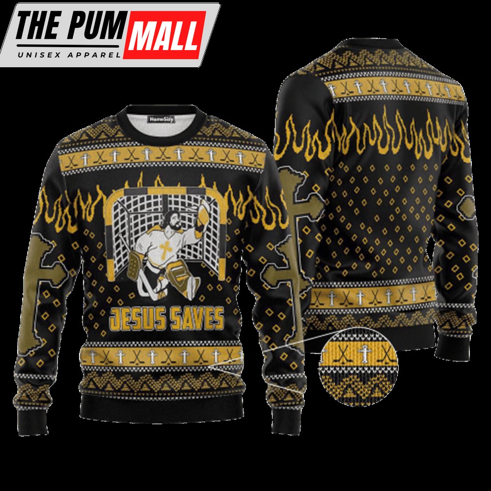 Hobby Jesus Saves Hockey Ugly Christmas Sweater, Gift For Men & Women