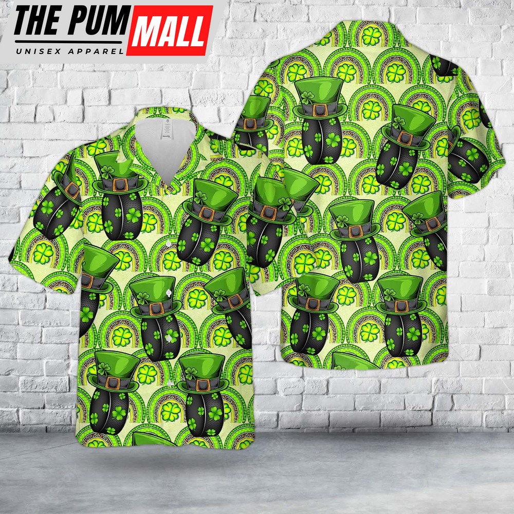 Hockey Ball Shamrock St Patricks Day Hawaiian Shirt, Shamrock Hawaiian Shirt