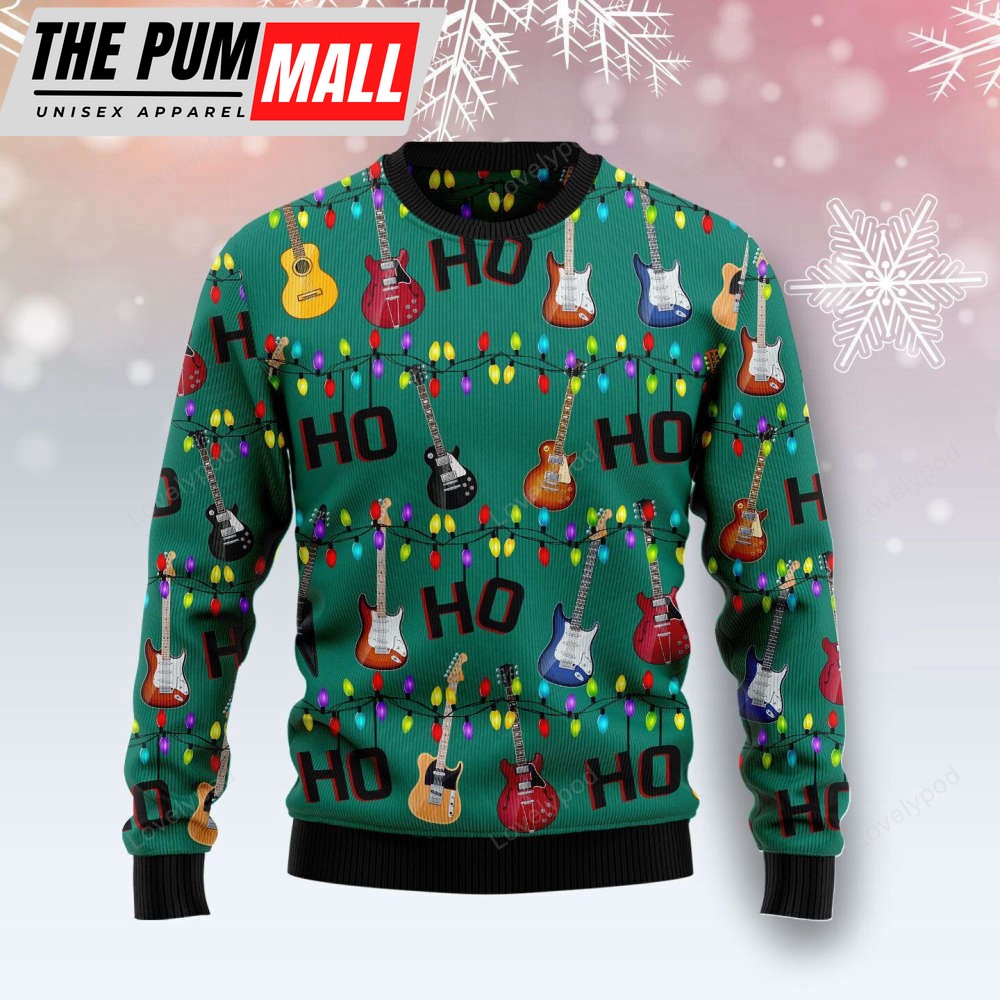 Hohoho Ugly Christmas Sweater: Electric Guitar Design for Christmas