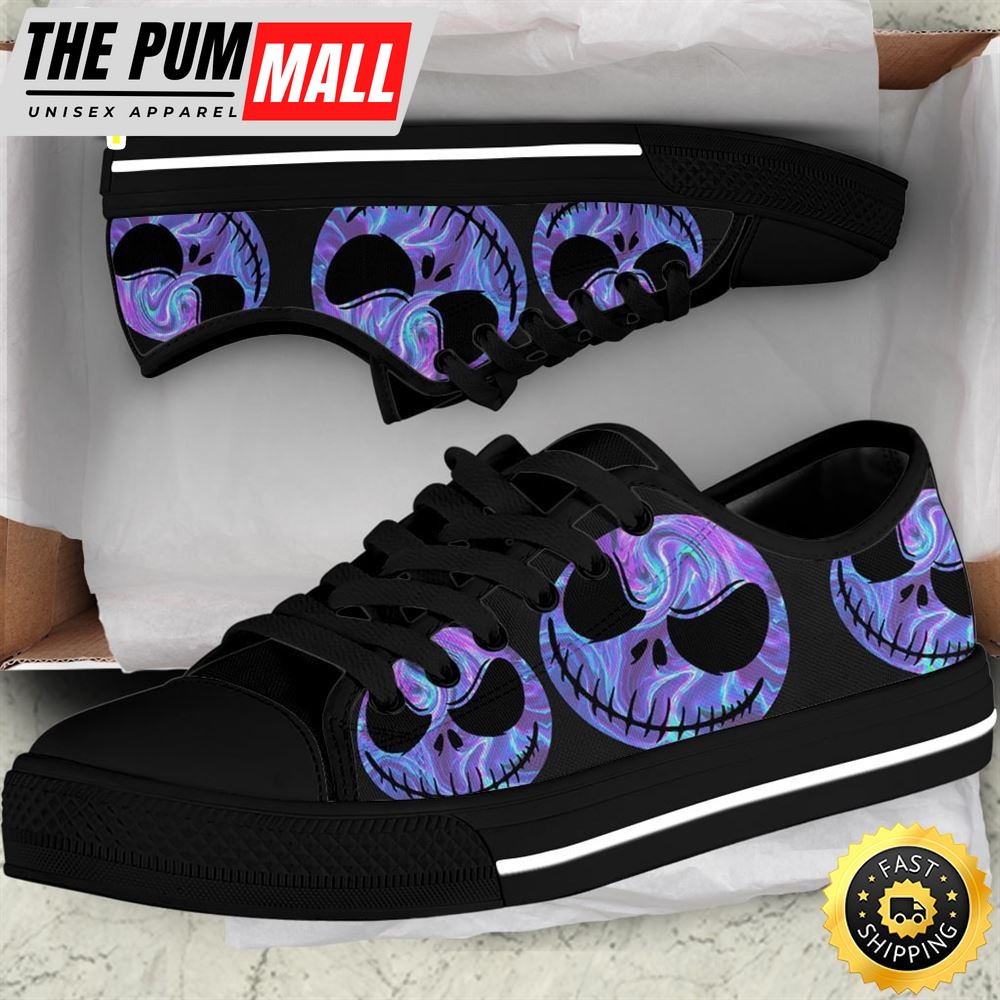 Hologram Jack Skellington Face Women Low Top Canvas Shoes