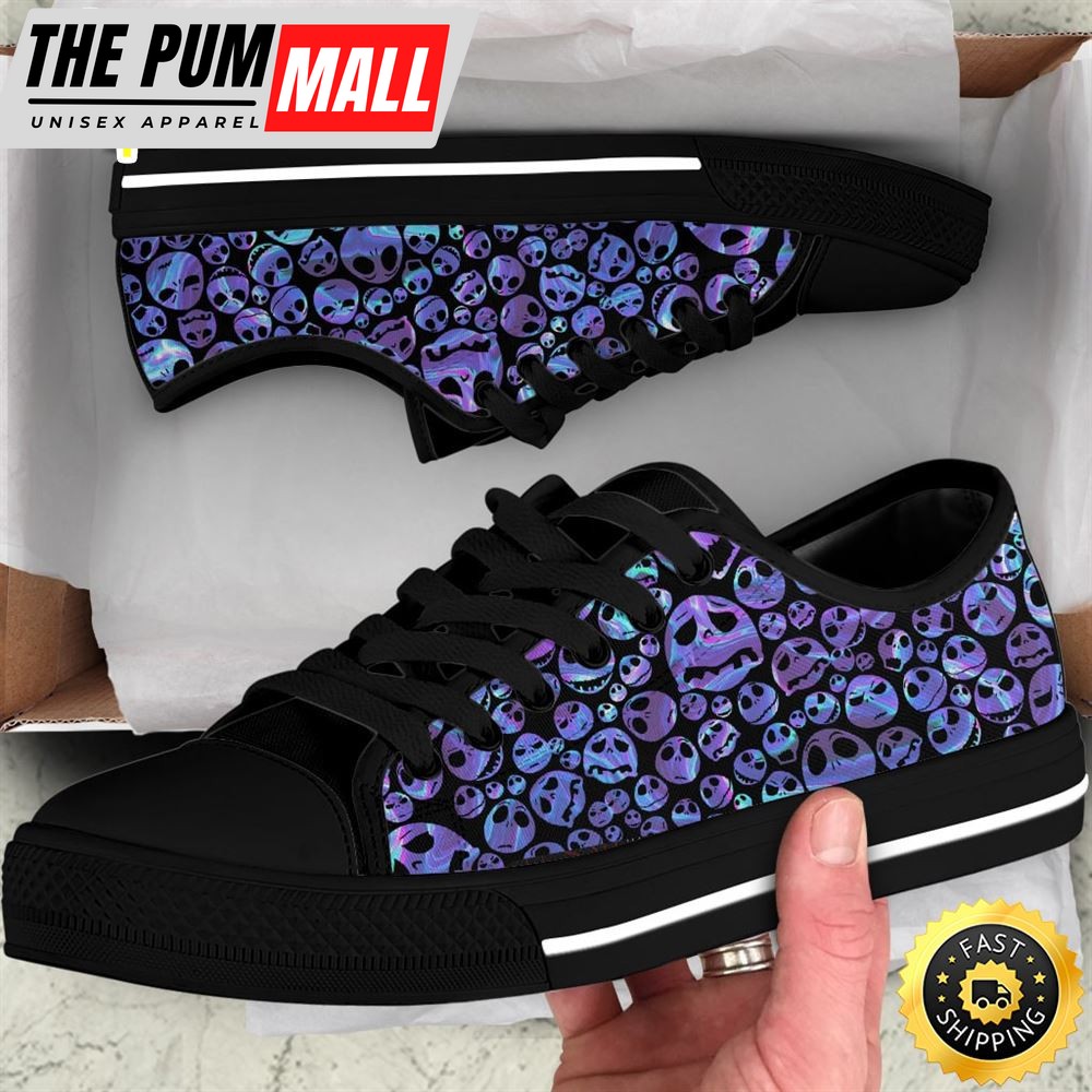 Hologram Jack Skellington Faces Women Low Top Canvas Shoes