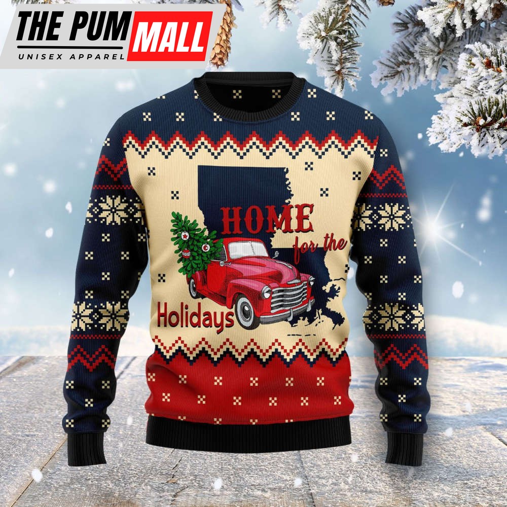 Home For The Holidays Louisiana Ugly Christmas Sweater, Gift For Christmas