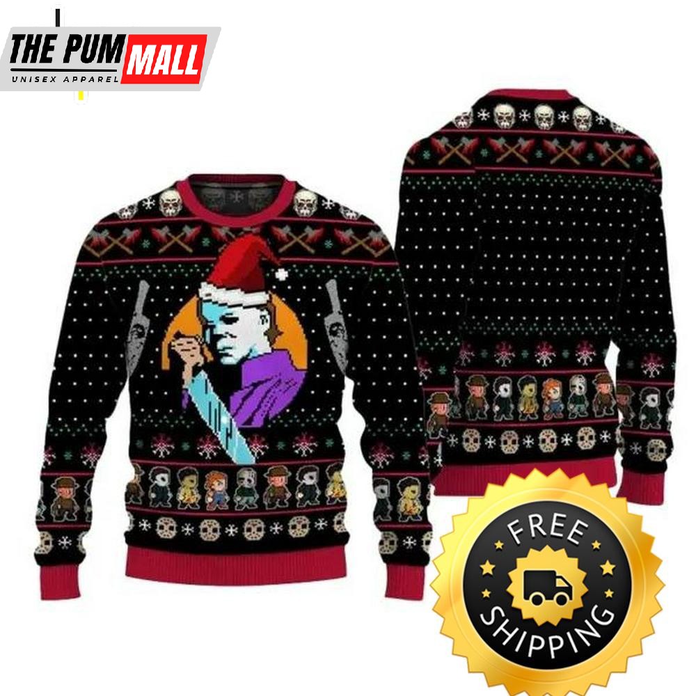 Horror Characters Halloween Ugly Sweater, Halloween Christmas Sweater